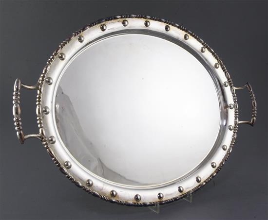 An Edwardian silver oval two handled tray by Ackroyd Rhodes, 65 oz.